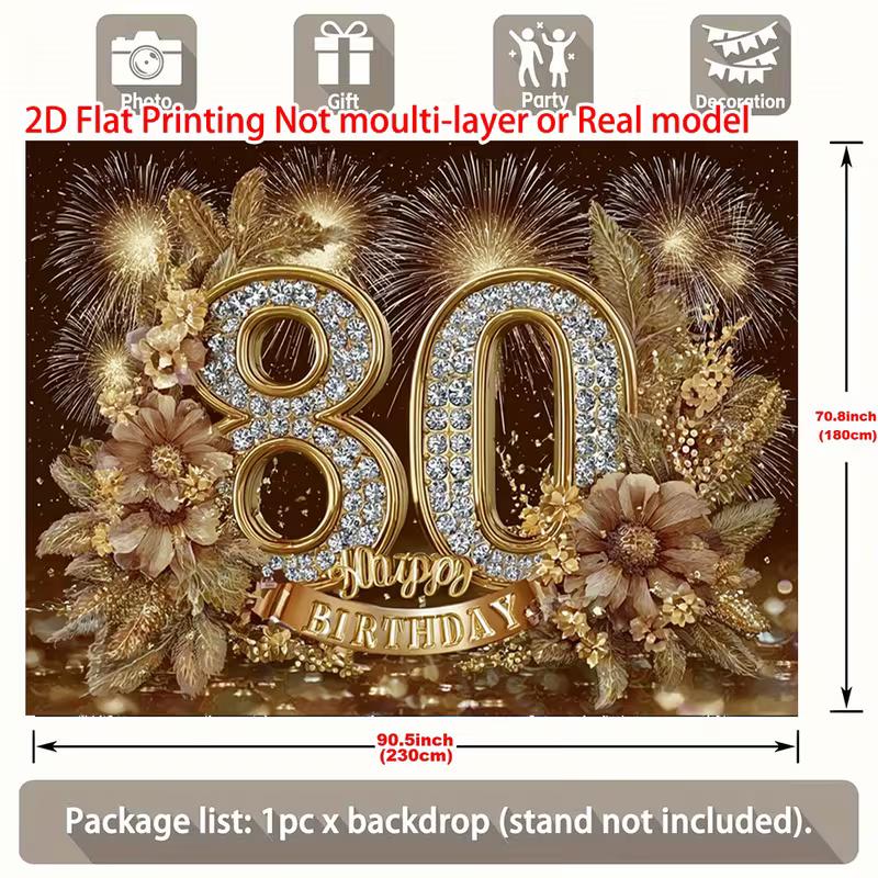 2D С Днем Рождения 80 лет Золотой Цветочный Фейерверк Ткань для Фона 80-летие Украшение для Вечеринки