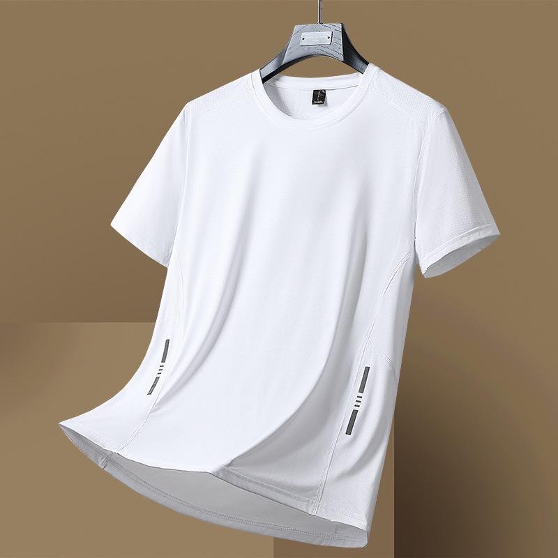 Футболка Ice Silk Quick Drying с короткими рукавами для мужчин на лето, тонкая, свободная, большого размера, повседневная спортивная футболка с короткими рукавами