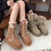 Fur Snow Boots Women Autumn Winter Shoes New Thick Bottom Furry Warm Padded Short Boots Lace Up Solid Casual Plush Ankle Botas