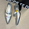 Mid-heel Shoes Spring New Pointed Head Shallow Mouth Metal Buckle with Soft Sole Anti-slip Wear-resistant Single Shoes