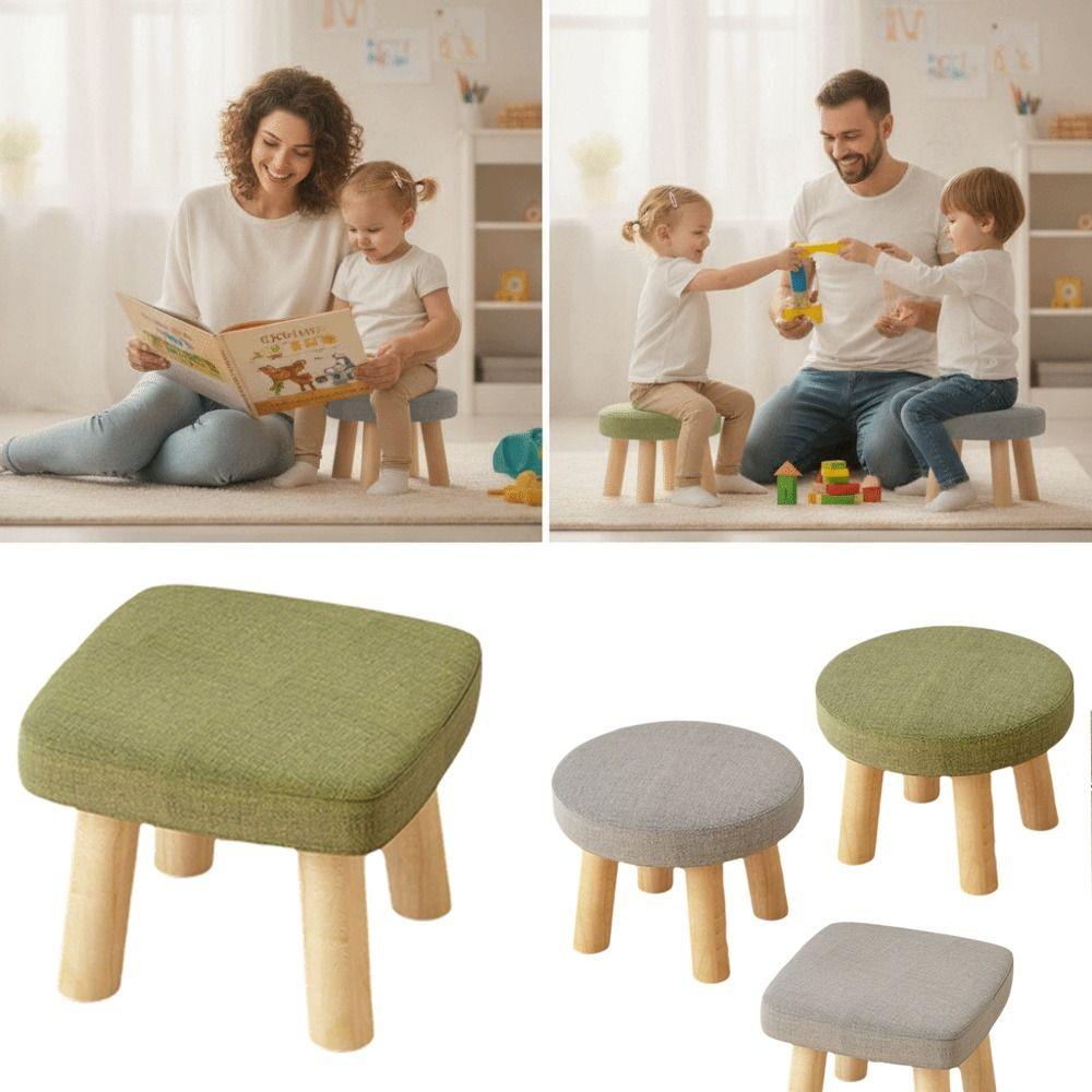 Soft Solid Wood Small Foot Stool Non-Skid Large Load Bearing Low Seat Comfortable Thickened Sponge Cushion