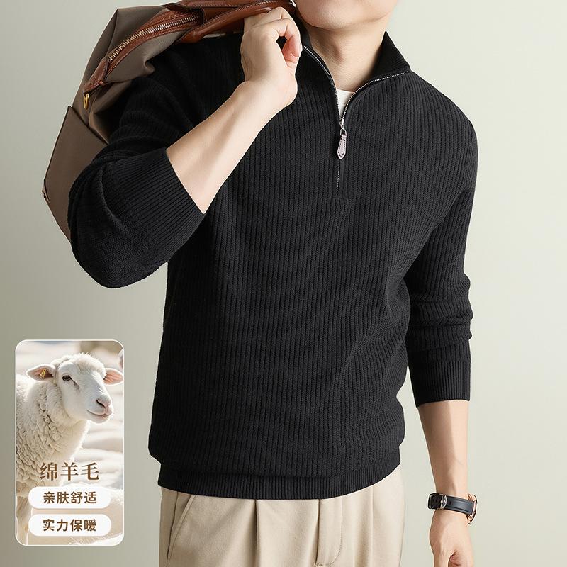 Winter Knitted Sweater Zipper Semi-Turtleneck 10A Antibacterial Thickened 410G Men'S Knitted Sweater With Quality Inspection