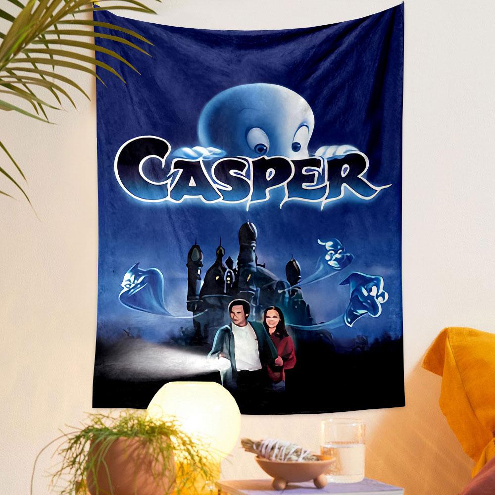 Casper the Friendly Ghost Cartoon Tapestry Wall Hanging, Cute Ghost Movie Art, Funny Wall Decor for Bedroom Living Room Kids Room