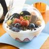 50 or 100 Pcs Mousse Dessert Transparent Round Cup with Lid Plastic Dessert Bowl Container Salad Cup for Bar Cafe Packing Box