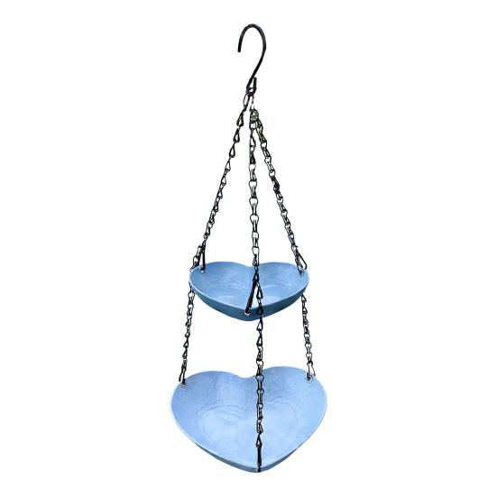 Hanging Bird Feeder for Outdoors Two-Tier Wild Bird Feeder Heart Shaped Seeds And Water Feeder Tray for Outside Garden Patio Deck Yard