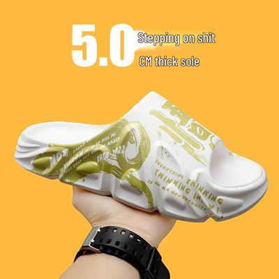 Модные молодежные мужские шлепанцы на толстой подошве - Летняя уличная и домашняя обувь, Нескользящие