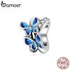 925 Sterling Silver Shine Cubic Zirconia Blue Butterflies Charm Beads for Original 3mm Bracelets & Necklaces