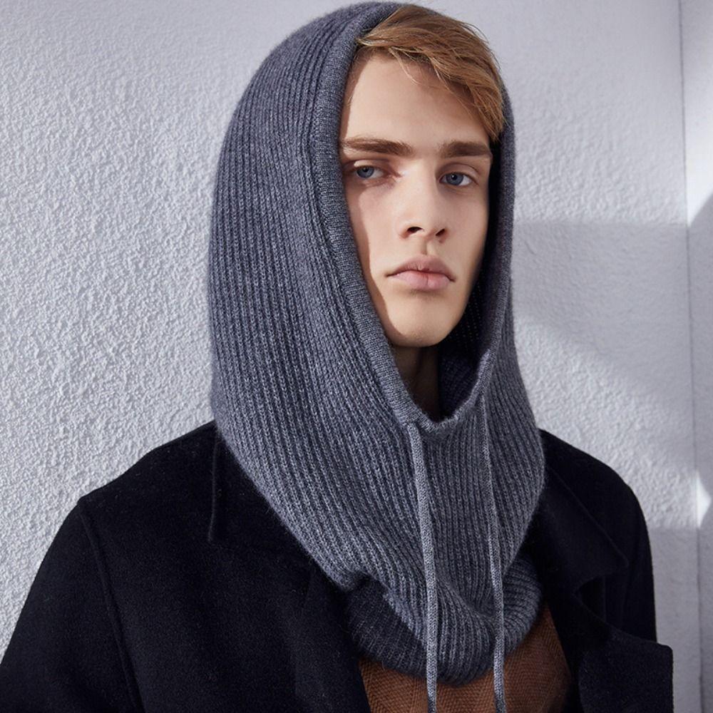 Hooded Balaclava Hat Drawstring Dual-Purpose Pullover Cap Korean Style Men Bonnets  Winter Outdoor