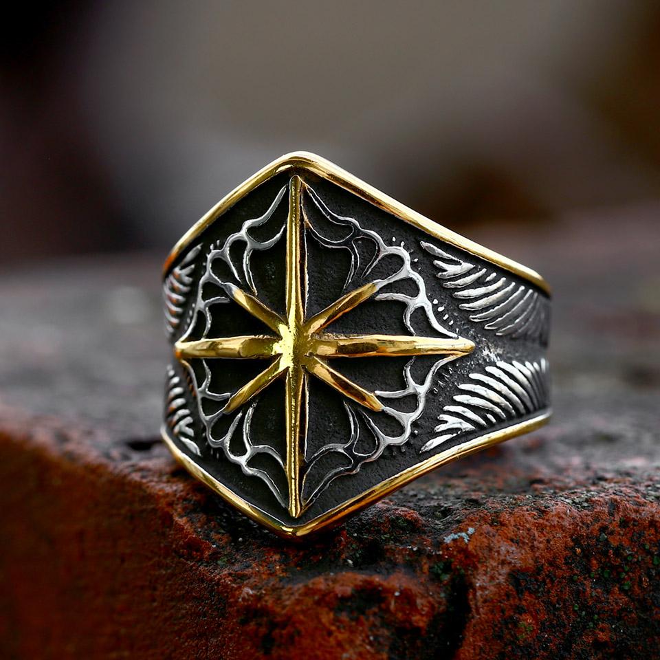 Новый магазин 316L нержавеющая сталь викинг крест компас рунический пират мужское кольцо морская мода ювелирные изделия