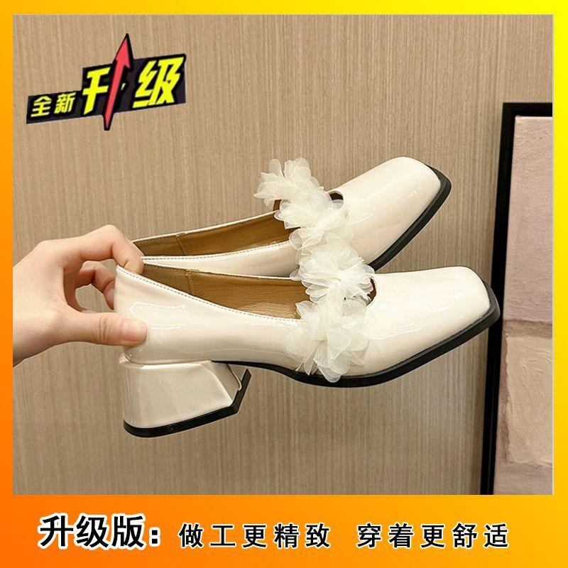 Туфли женские Мэри Джейн на толстом французском каблуке, лето 2025, новые туфли из лакированной кожи с квадратной головкой и неглубоким горлом в стиле феи с юбкой