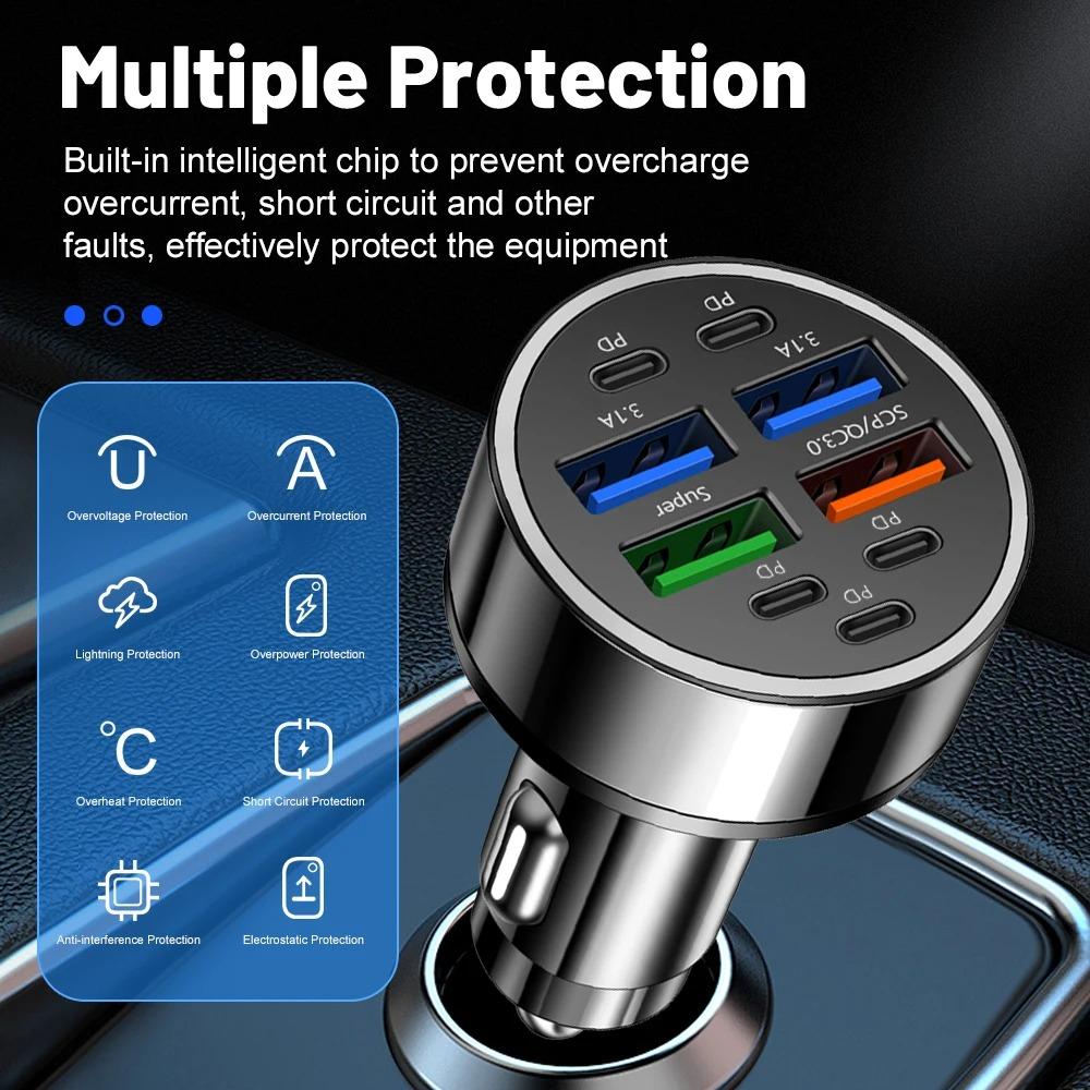 100 Вт 10 портов Автомобильное зарядное устройство Быстрая зарядка PD QC3.0 USB C Автомобильное зарядное устройство для телефона Адаптер Type C в автомобиле Для iPhone Samsung Huawei Xiaomi
