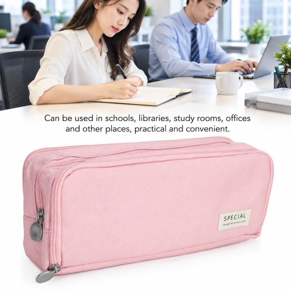 Spacious Interior Double Window Pencil Case Solid Color Solid Color Pencil Pouch Travel Organize