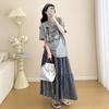 2026 Summer Korean Loose T-shirt & Plaid Maternity Skirt Set