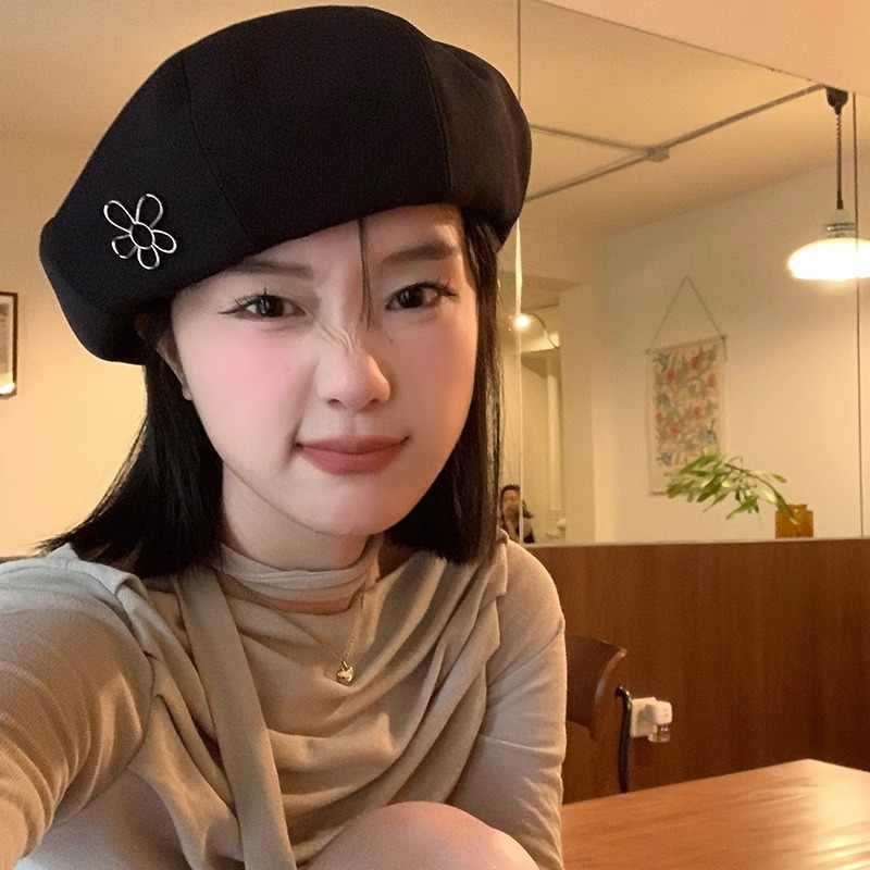 Осенне-зимние шляпы для женщин, корейский стиль, модная шляпа-бутон цветка, большой обхват головы, подчеркивающая лицо, маленькая, ретро, литературная, универсальный берет