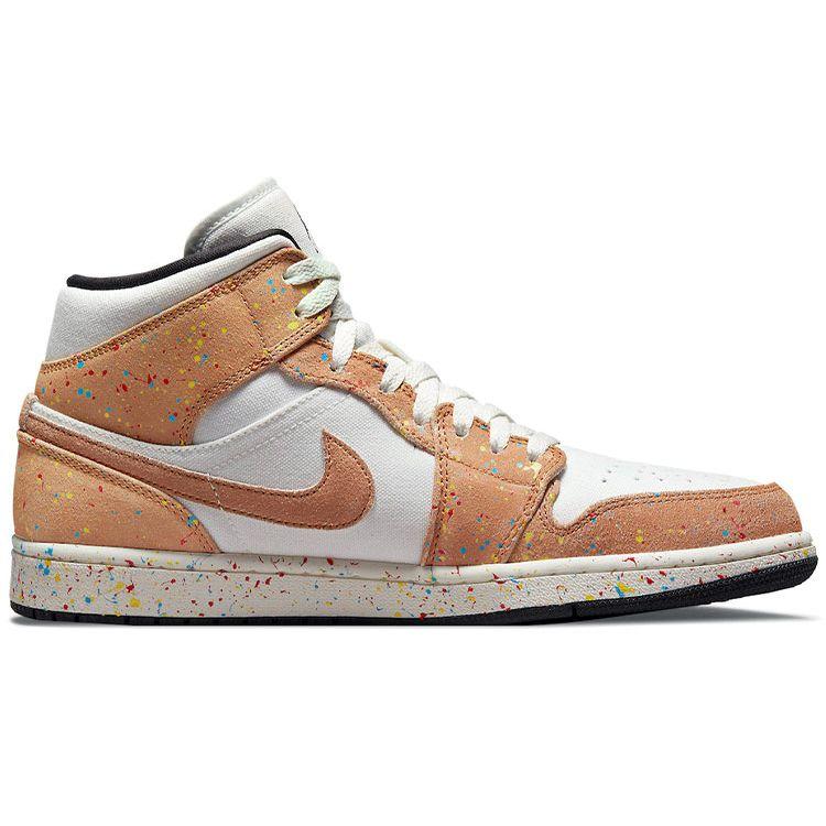 Air Jordan 1 Mid SE Brushstroke Paint Splatter Unisex Sneakers White Sail Black DA8005-100