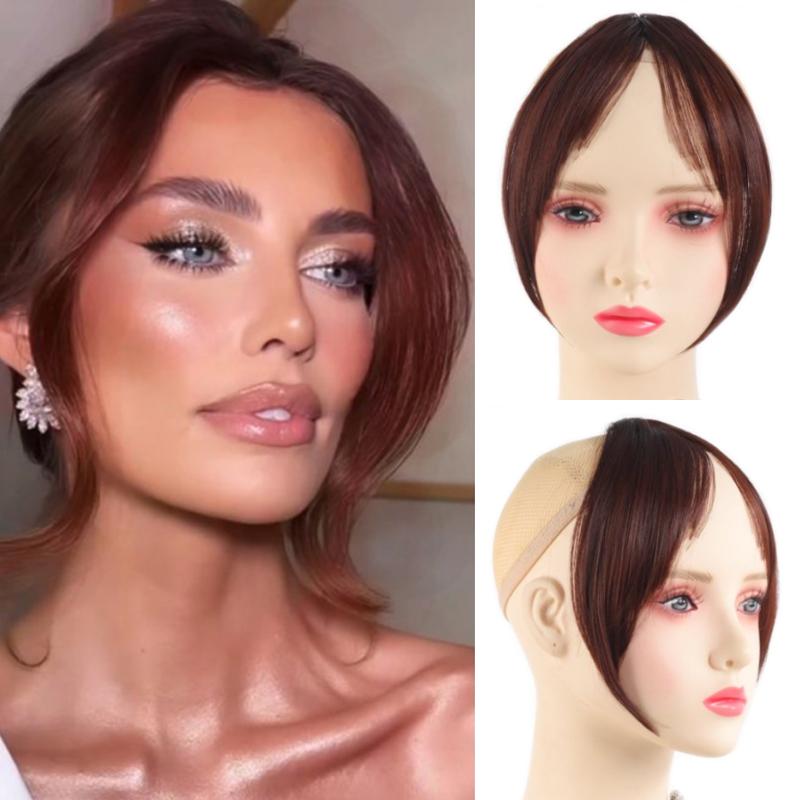 Синтетический парик с французской 3D-челкой и натуральной бесшовной челкой посередине, а также натуральной челкой в виде восьми прядей для женщин.