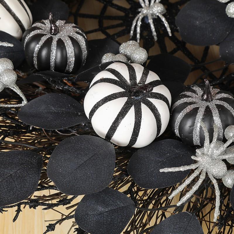 Halloween Plastic Pumpkin Leaf Wreath With Maple Leaves Pinecones Dried Branches Door Wall Decor