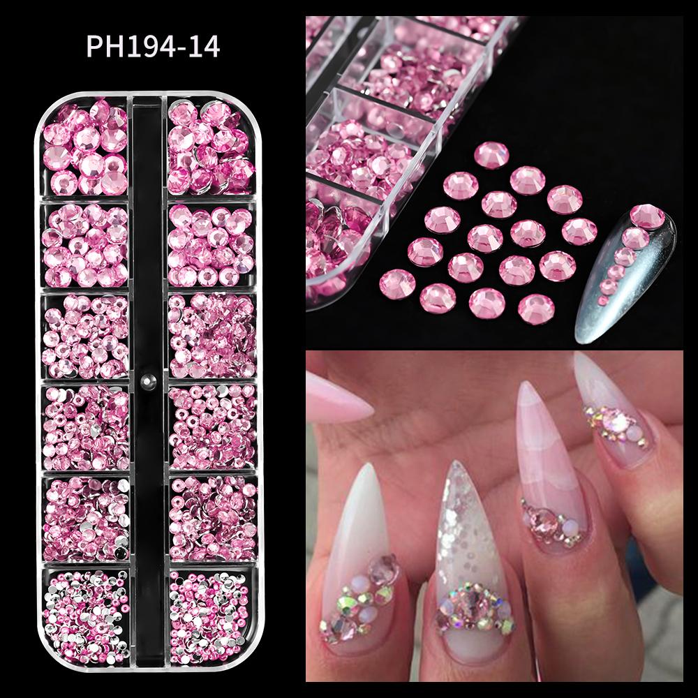 12 Grids/Box Crystal Nail Art Rhinestones Mixed Sizes Flatback Nail Stones Gems Luxury 3D DIY Charms For Nail Art Decorations