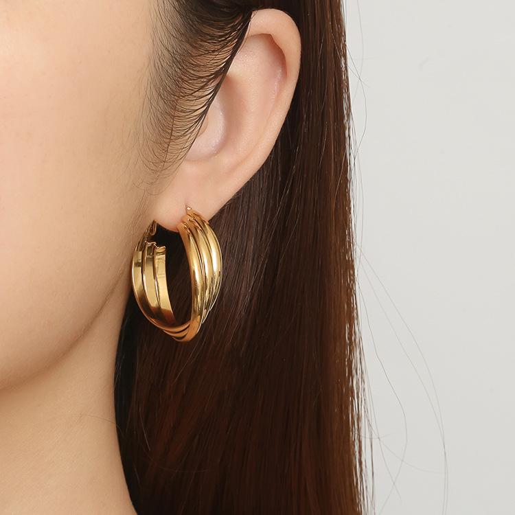 Трендовые круглые многослойные серьги из нержавеющей стали женские трендовые серьги премиум-класса с покрытием из 18-каратного золота