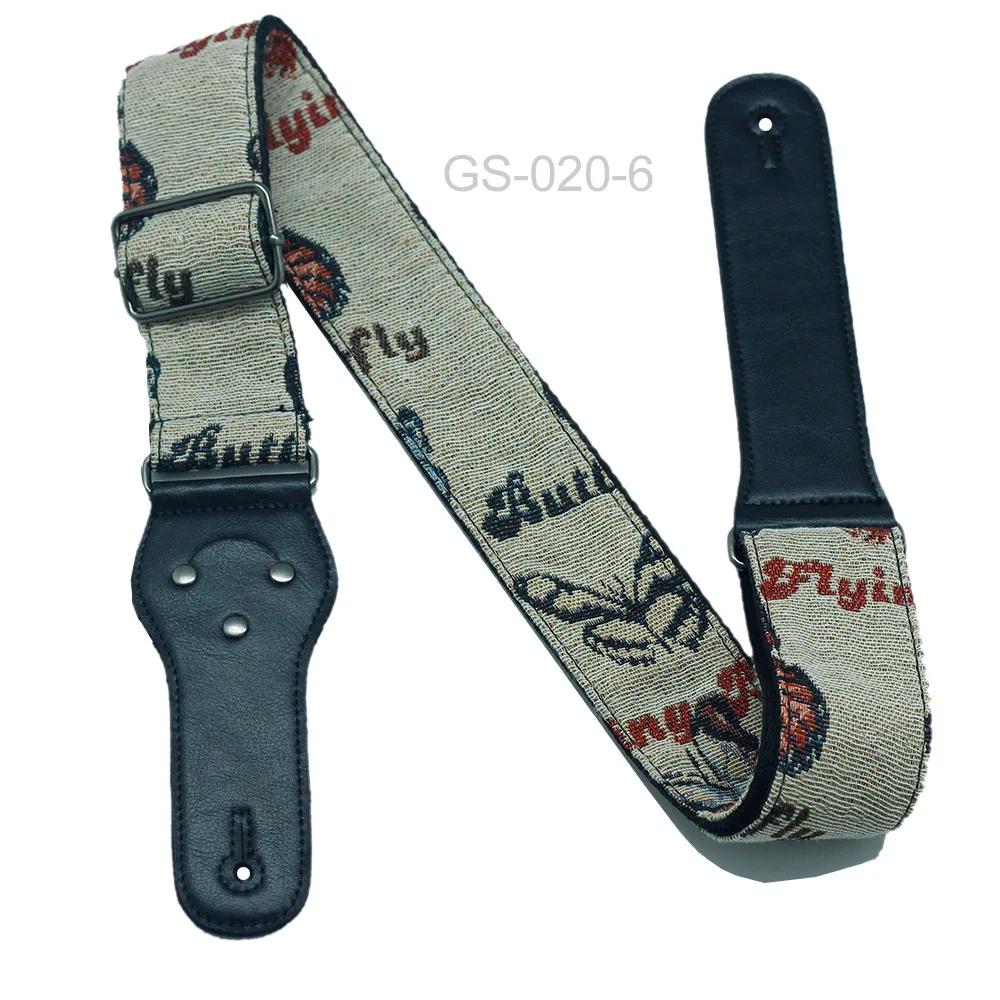 New Vintage Adjustable Boho Style Embroidered Leather Guitar Strap for Ukulele Electric Acoustic Guitar Bass Guitar Accessories