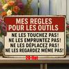 ,  Metal Wall Sign, Plaque Wall Decoration, French My Tools Rule Theme Iron Mural, Suitable for Home, Woodshop, Garage, Auto