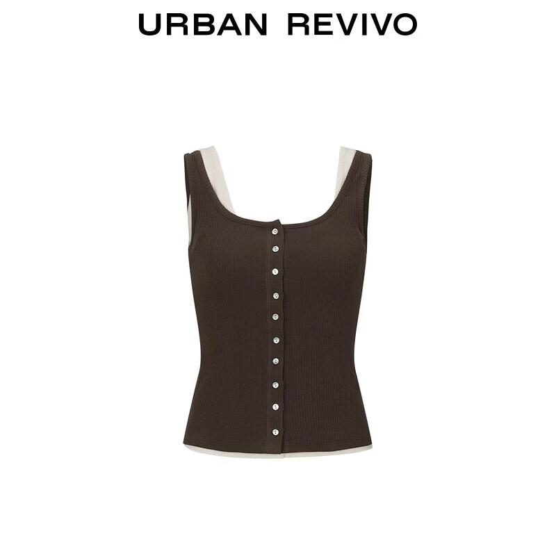 UR2026 Women's Casual Faux Two-Piece Textured Vest T-shirt