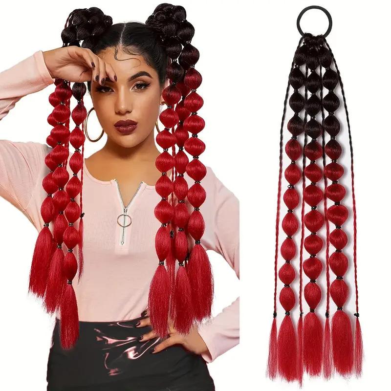 Horsetail Wig Gradual Color Lantern Bubble Fried Dough Twists Braid Horsetail Female Synthetic Wig Suitable for Party