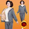 Elderly Women's Spring Autumn Winter Plus Size Warm Plush Sweatshirt Jacket + Thickened Trousers 2 Piece Set