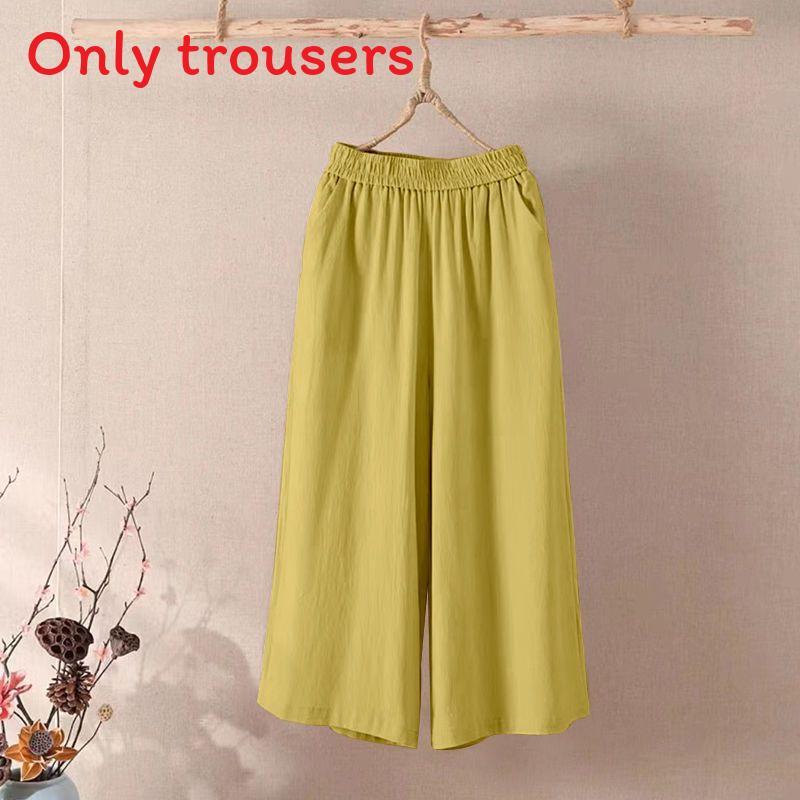 Casual Cotton Linen Wide Leg Pants For Women With Elastic Waist And Pockets For Summer Comfort