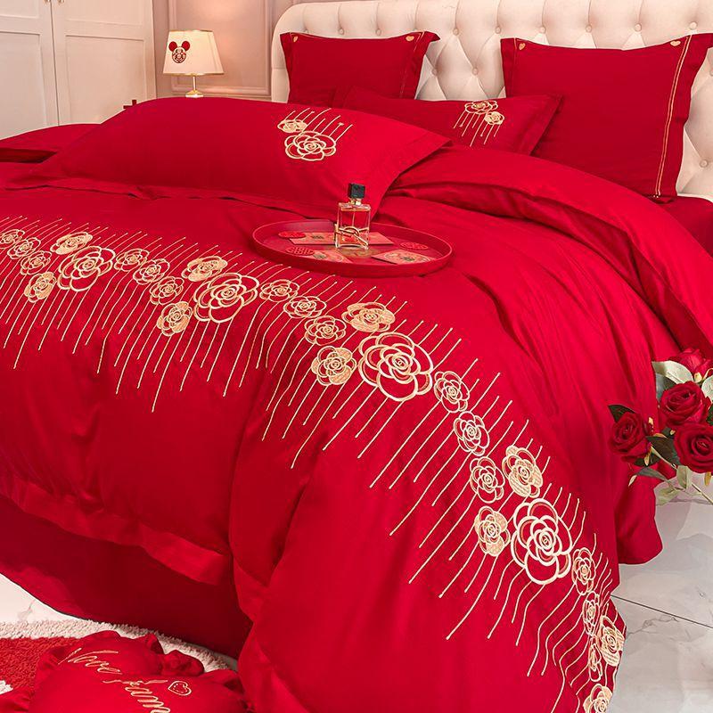 Свадебный комплект из четырех предметов из чистого хлопка для свадебной комнаты, пододеяльник из чистого хлопка для молодоженов, постельные принадлежности