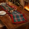 Polyester Plaid Tablecloth Retro Christmas Table Runner, Red Ruffled Trim Decorative Mat, Classic Holiday Gathering Accessories & Green Mat