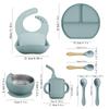 Silicone baby feeding set 8 pieces, including plate, bowl, bib, spoon and fork