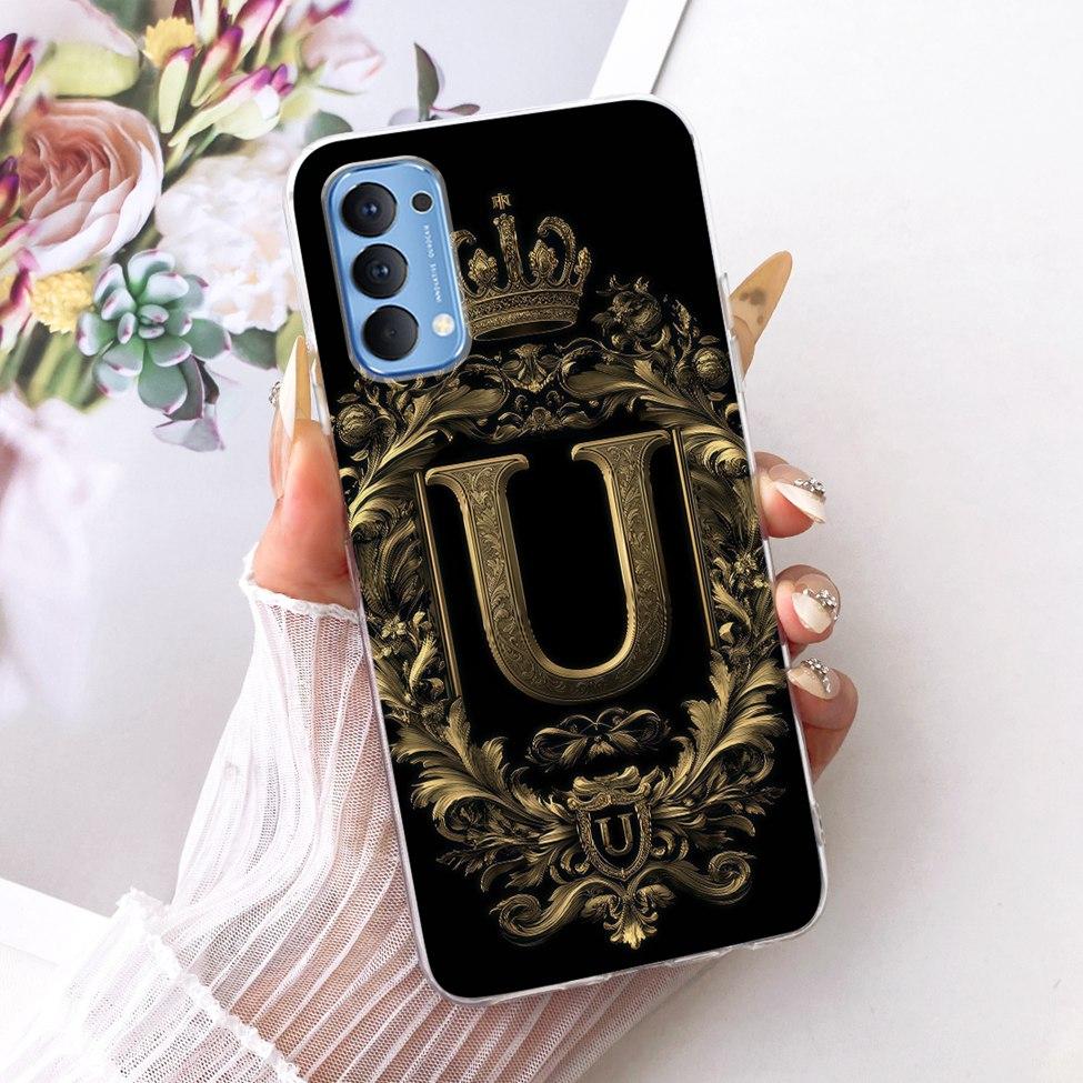 Transparent For Oppo Reno4 4G Case CPH2113 Luxury Crown A-Z Letters 2D Flat Pattern Soft Bumper For Oppo Reno 4 4G Phone Case