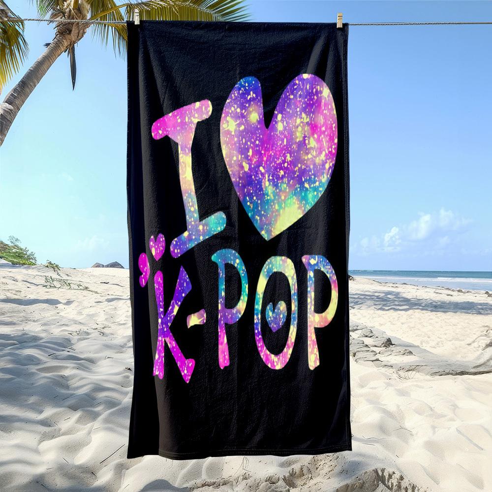 1 шт. Пляжное полотенце с принтом «Звездное небо Я люблю K-pop», Мягкое, Впитывающее, Легкое, из Микрофибры, для Пляжной Вечеринки, Путешествий, Кемпинга