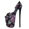 Sexy 22cm Ultra High Heels Fetish Shoes Woman Fashion Silk Flower Ethnic Print Platform Pumps Women Heeled Party Shoe Large Size