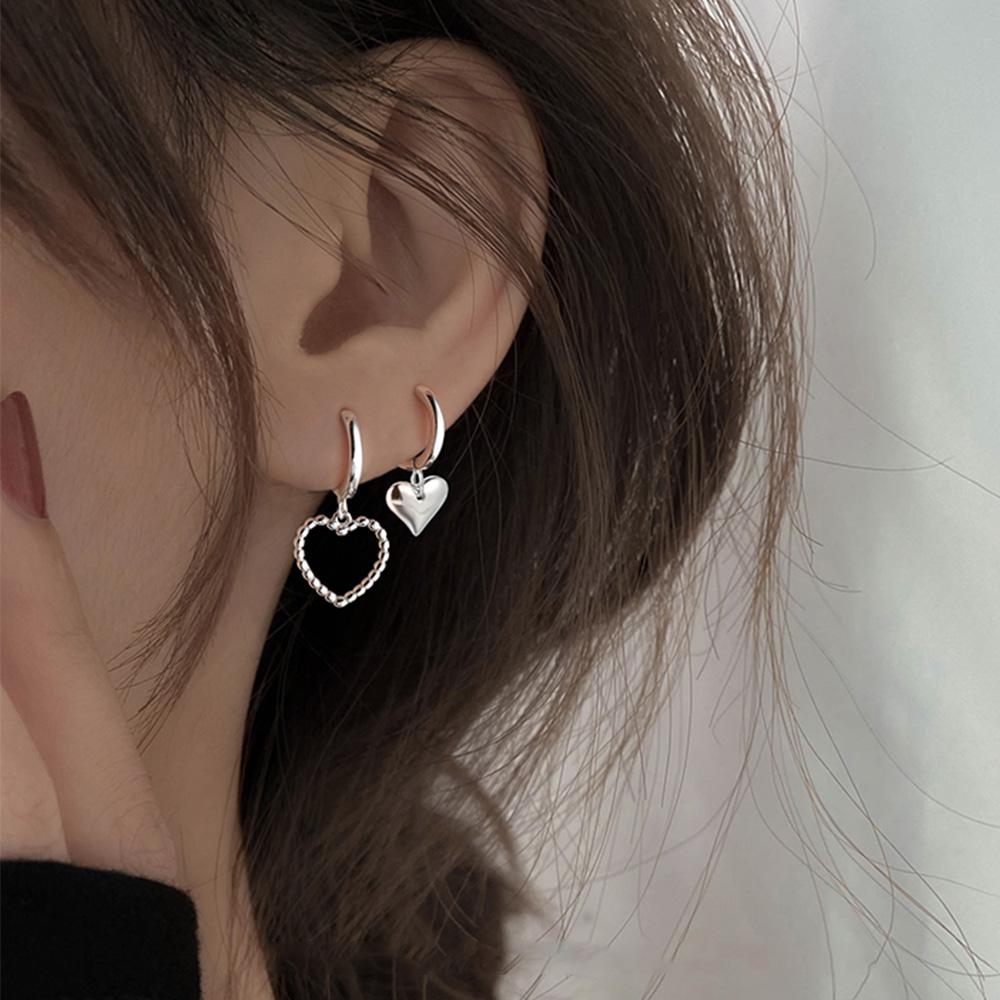 Charm Coper Plating Hollow Asymmetry Heart Ear Buckle Women Jewelry Hoop Earrings Heart Earrings