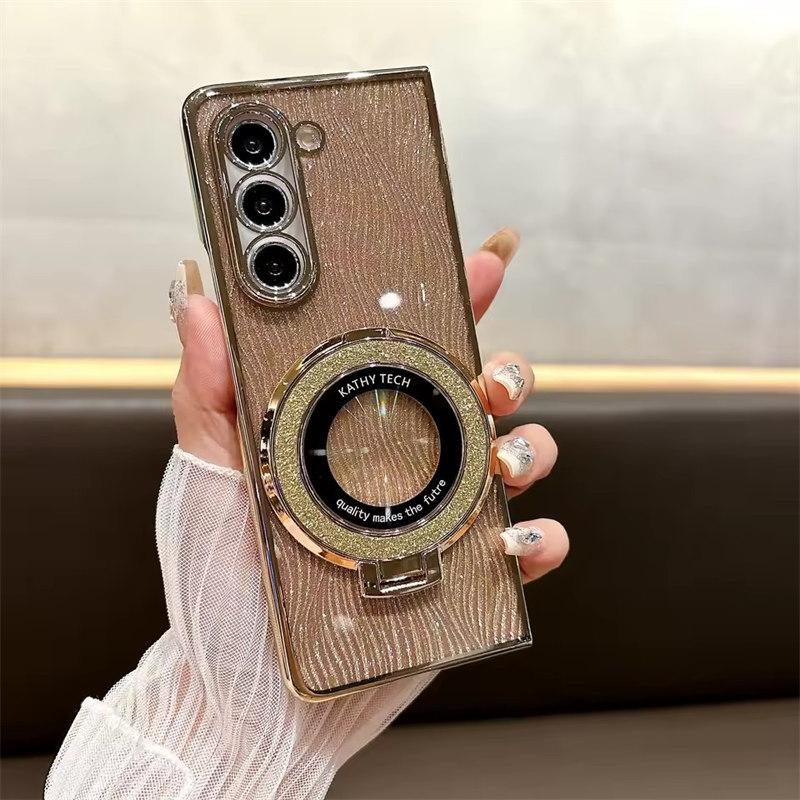 Чехол Ring Electroplate Sparkling для телефона Samsung Galaxy Z Fold 6 5 4 3 Fold6 Fold5 Fold4 Fold3 Магнитный противоударный чехол