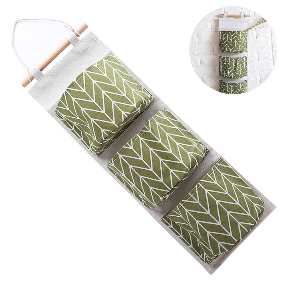 3 Pockets Hanging Storage Bag Over Door Hanging Closet Organizer Linen Cotton Waterproof Storage