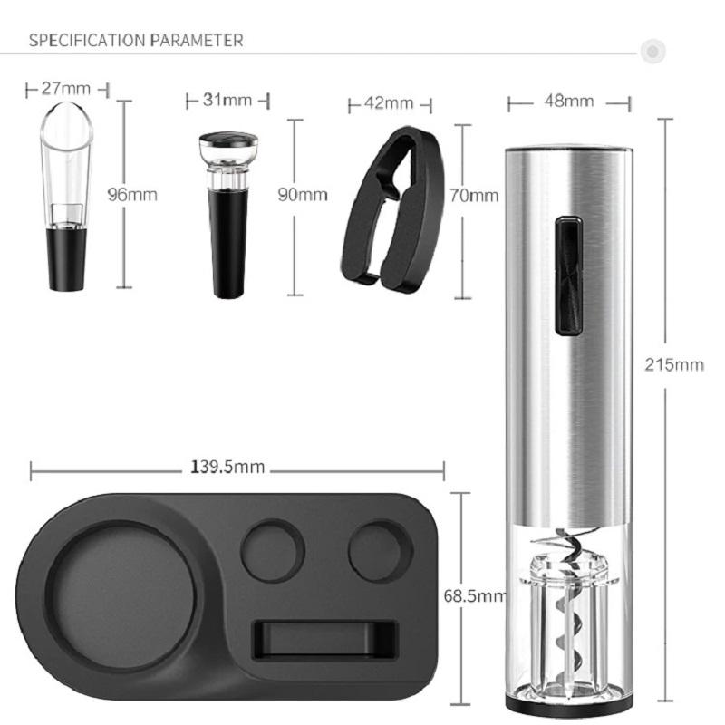 USB Электрический Открыватель для Красного Вина - Набор из Четырех Предметов - Перезаряжаемый Электрический Открыватель из Нержавеющей Стали - Резак для Пробок