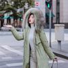 Women Fall Winter Jacket Coat Parka Thicken Cotton Liner Medium Long Hooded Fur Collar Adjustable Waist Solid Color M-6XL