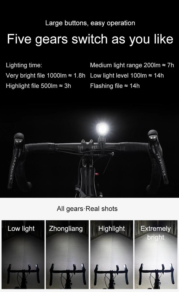 Rockbros V9M-1000 Front Bicycle Light 1000Lm - Black