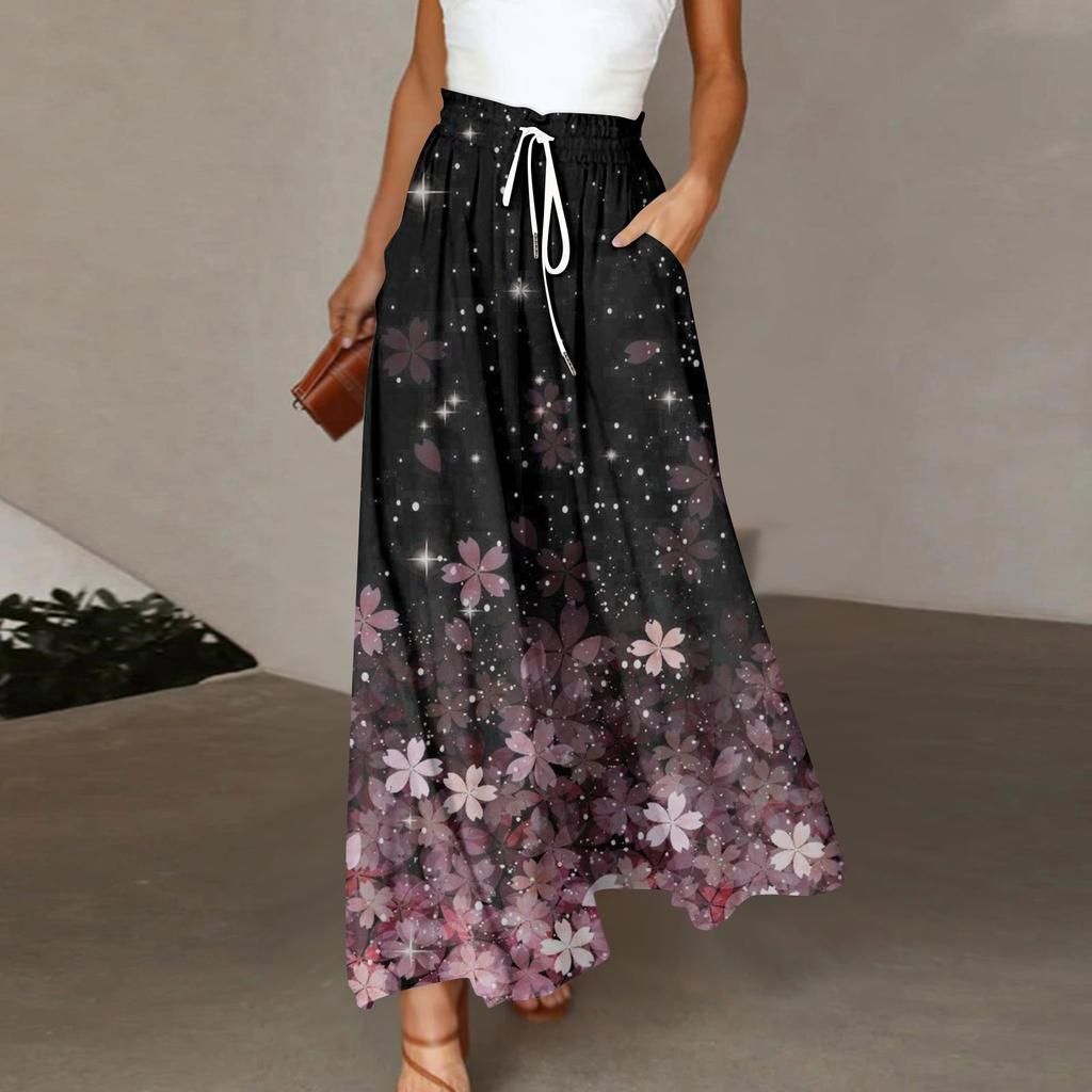 Женские брюки в стиле бохо с эластичным принтом и высокой талией, повседневные широкие брюки, длинные брюки с карманом