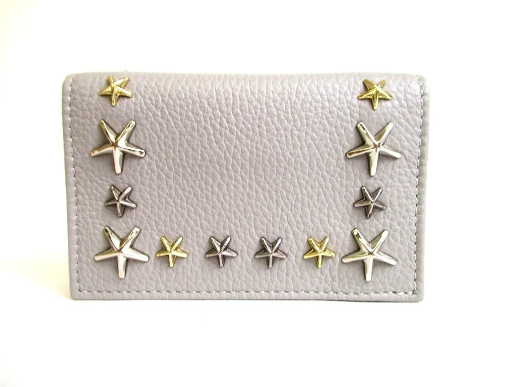 Authentic JIMMY CHOO Starts Soft Gray Leather Credit Card Business Card Holder NELLO #b328 Open box
