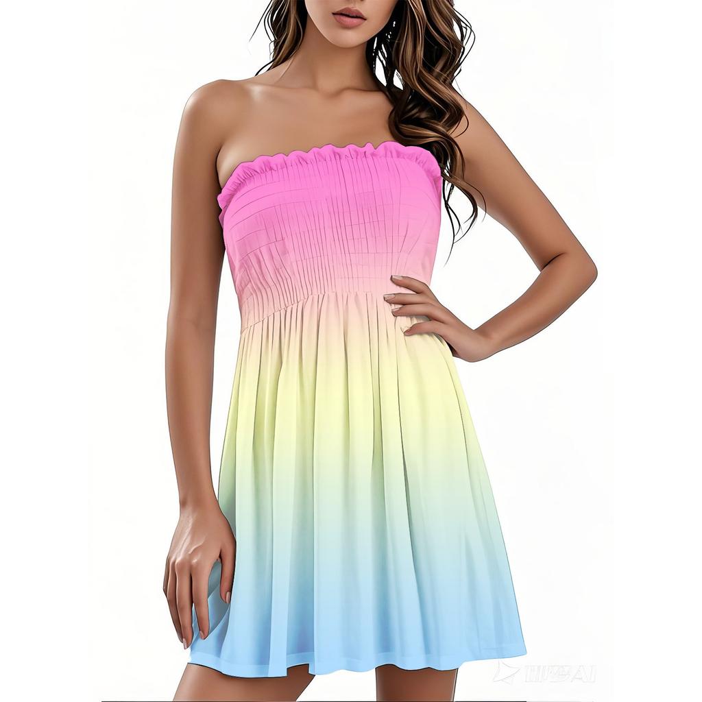 Модное женское повседневное платье-бандо с цветочным принтом без рукавов