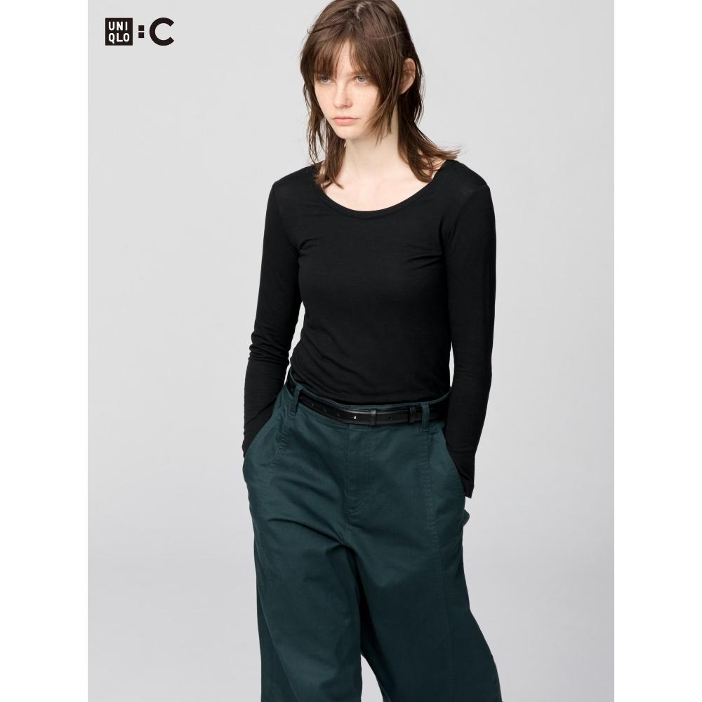 Uniqlo HeaTTech Кашемировая смесь Футболка с круглым вырезом