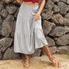 Летняя женская юбка, модная плиссированная юбка, свободная однотонная серая юбка с лямкой на шее