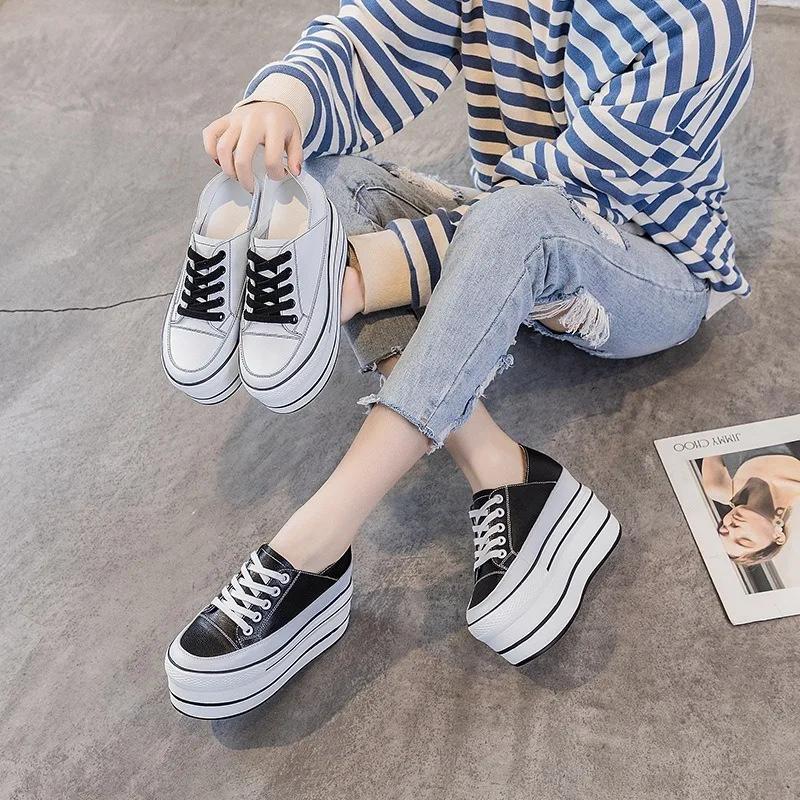 Мода Натуральная Высота Увеличена Супер Высокая Платформа Повседневная Спортивная Женская Повседневная Обувь Клиновидный Каблук Увеличенный Каблук Слипоны Кроссовки