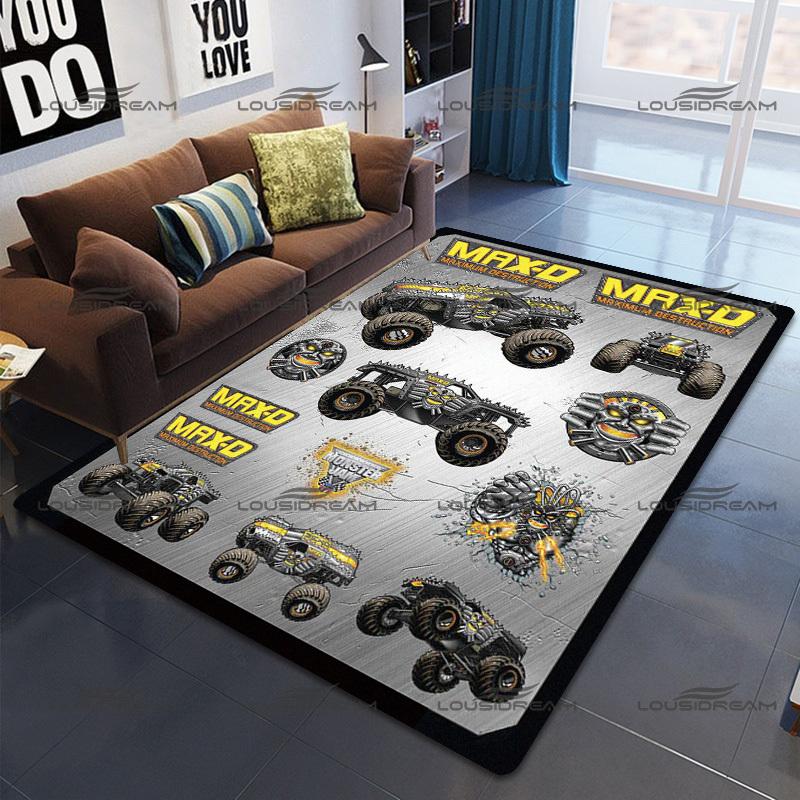 Square Flannel Monster Truck Carpet Thrill Game Monster Jam Decorative Floor Mats Modern Home Living Room Rugs Bedroom Carpet