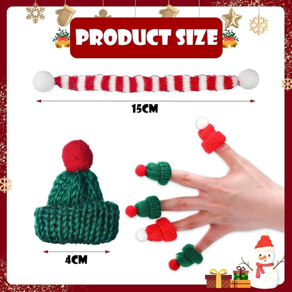30 PCS Small Santa Hat for Crafts, Christmas Mini Knit Hat and Scarf Set, Tree Ornaments, Bottle Cap Decoration