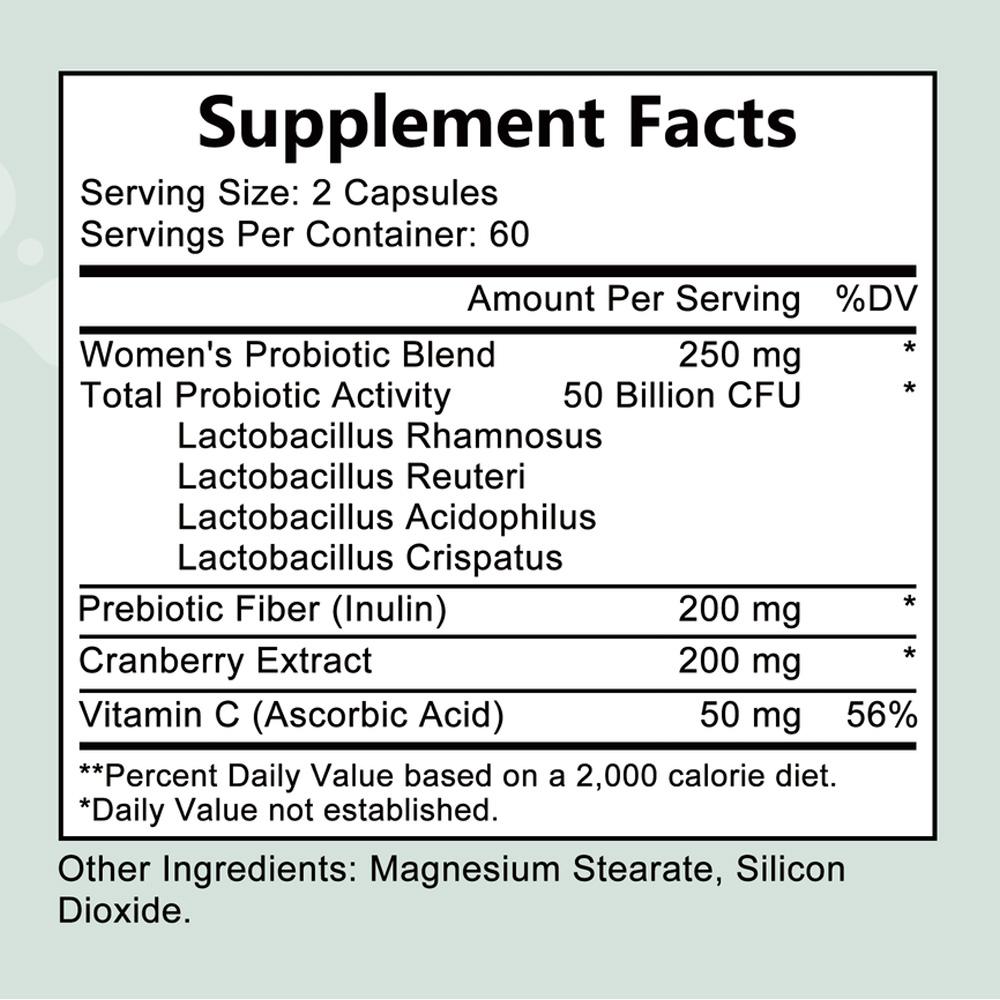 Women'S Probiotic Blend Supplement, With Prebiotic Fiber, Cranberry Extract, 120 Capsules